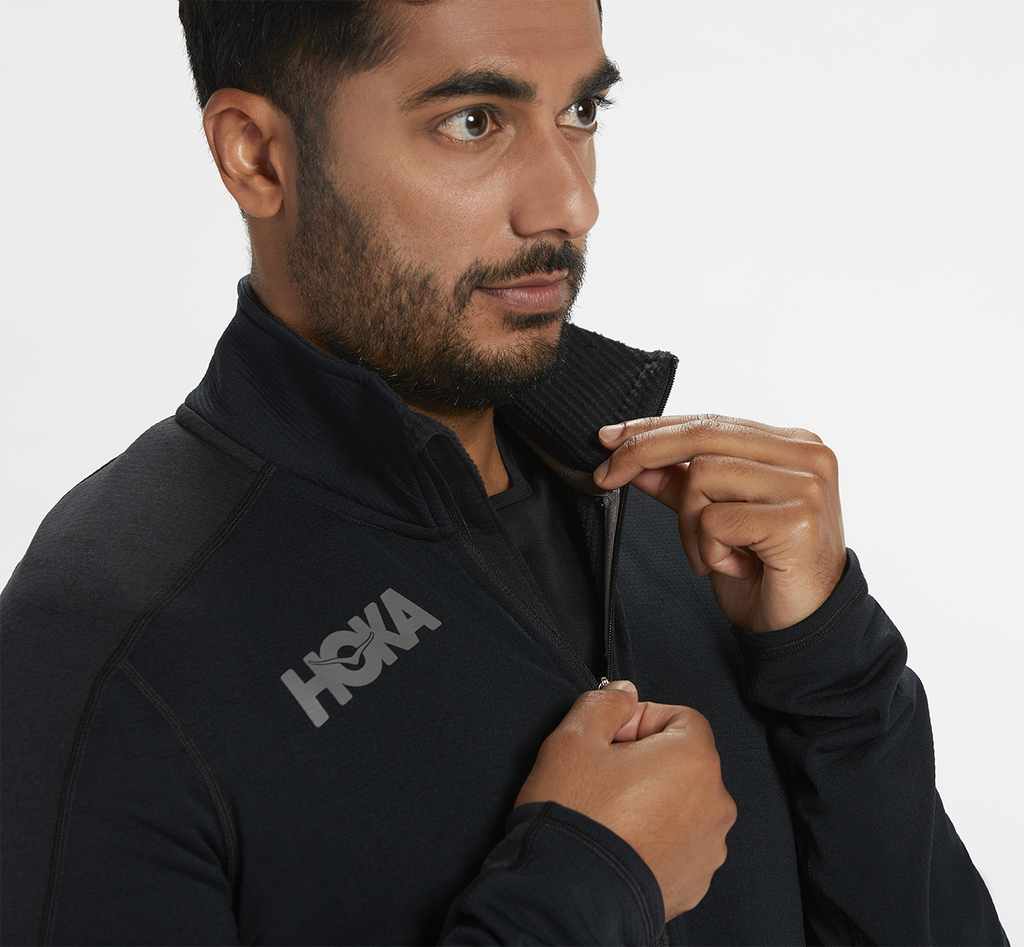 Hoka One One Half Zip Mid Layer - Men Jackets - Black,Australia FQM-580973